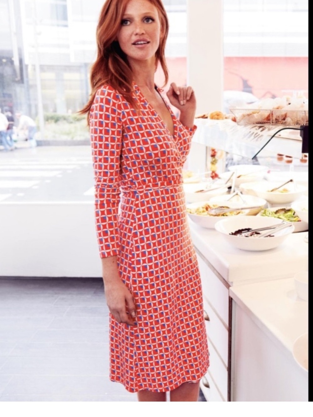 Boden Red White Geometric Print Wrap Dress Size 8 Long